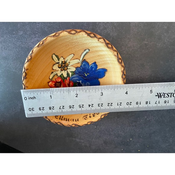Vintage Ellmau Tirol Hand Painted Wood Bowl Alpine Flowers Edelweiss Austria - Picture 6 of 6